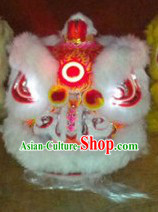 LED Lights Circle White Wool Lion Dance Costumes Full Set