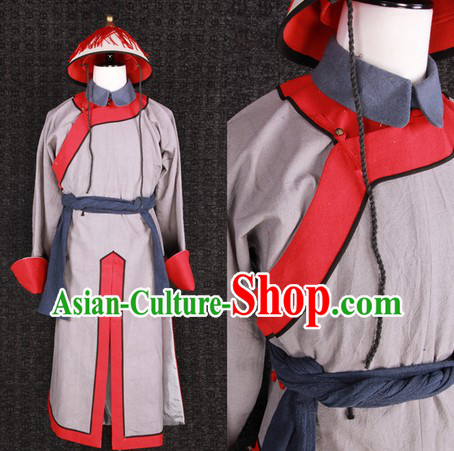 Qing Dynasty Imperial Guard Solider Costumes and Hat Complete Set