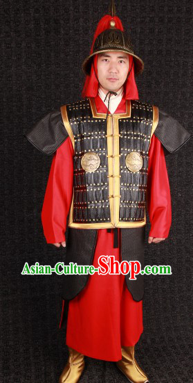 Ancient Chinese Royal Family Bodyguard General Armor Costumes and Helmet Complete Set for Men