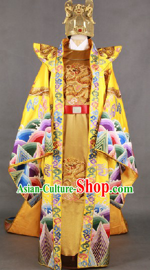 Ancient Tang Dynasty Emperor Dragon Clothing Costumes and Crown Hat Complete Set for Men