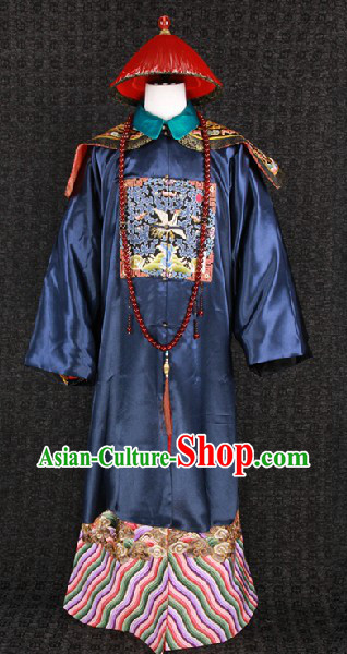 Qing Dynasty Imperial Official Costumes and Hat for Men