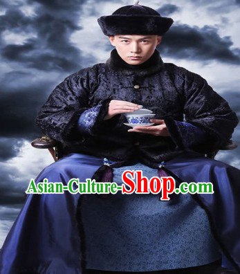 Qing Dynasty Imperial Family Handsome Costumes and Hat for Men