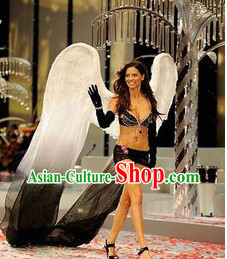 Handmade White and Black Feather Angel Wings Dance Performance Prop
