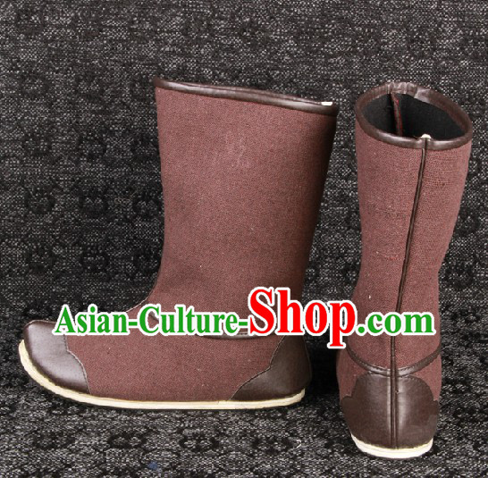 Ancient Chinese Coffee Color Handmade Long Hanfu Boots