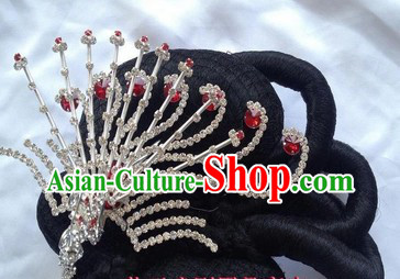 Chinese Opera Hua Dan Black Wig and Phoenix Accessory