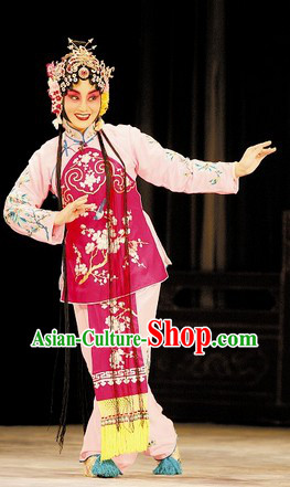 Traditional Chinese Pink Peking Opera Hua Dan Jacket and Skirts for Kids