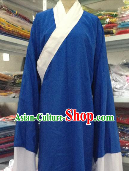 Traditional Chinese Blue Long Robe Water Sleeves Lao Sheng Costumes