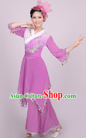 Traditional Chinese Yangge Dance Costumes and Headwear Complete Set