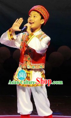 Chinese Ethnic Dance Costumes and Hat for Boys
