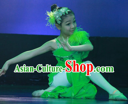 Green Folk Dance Costumes Complete Set for Kids