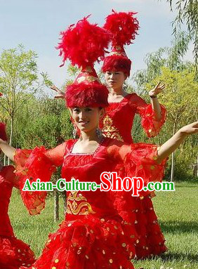 Kazak Ethnic Minority Dance Costumes and Hat