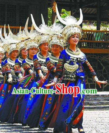 Traditional Chinese Miao Tribe Clothes and Silver Hat