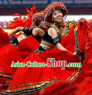 Chinese Achang Ethnic Minority Female Clothes and Hat