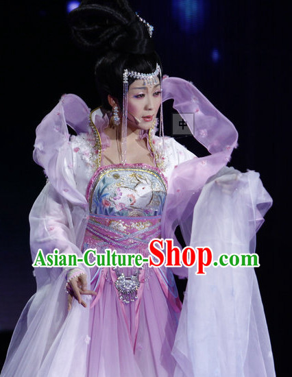 Li Yugang Chang E Moon Goddess Costumes and Hair Accessories Complete Set with Long Trail