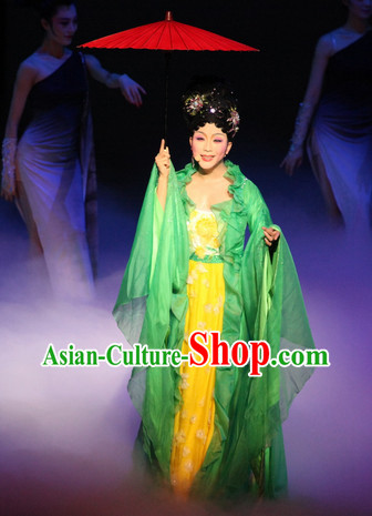 Green Ancient Beauty Long Trail Costume and Umbrella Complete Set