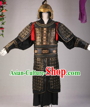 Ancient Chinese Three Kingdoms General Armor Outfit and Hat Complete Set for Men