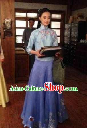 Traditional Blue Minguo Time Lady Clothes