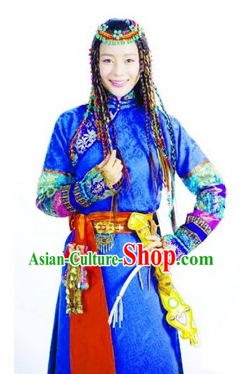 Traditional Tibetan Royal Female Outfits and Headwear Complete Set