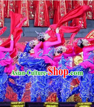 Chinese Spring Festival Gala Opening Dance Ribbon Dance Costumes and Headwear Complete Set