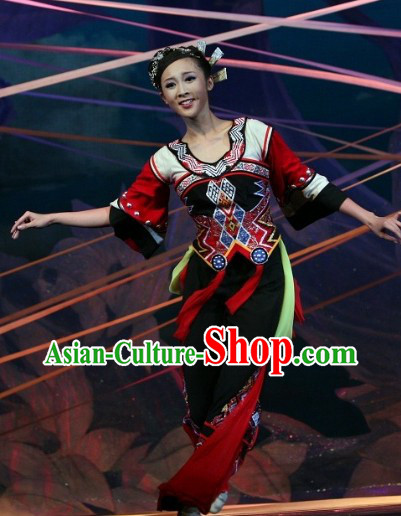 Traditional Chinese Folk Ethnic Dance Costumes Complete Set