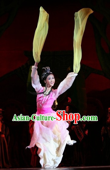 Traditional Chinese Long Ribbon Dance Costumes Complete Set