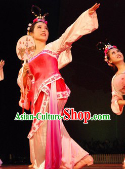 Traditional Chinese Fan Dance Costume and Headdress Complete Set