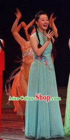 Green Jasmine Flower Chorus Singing Costume and Headdress Complete Set