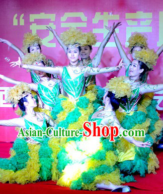 Green Flower Dance Costumes and Headdress Complete Set