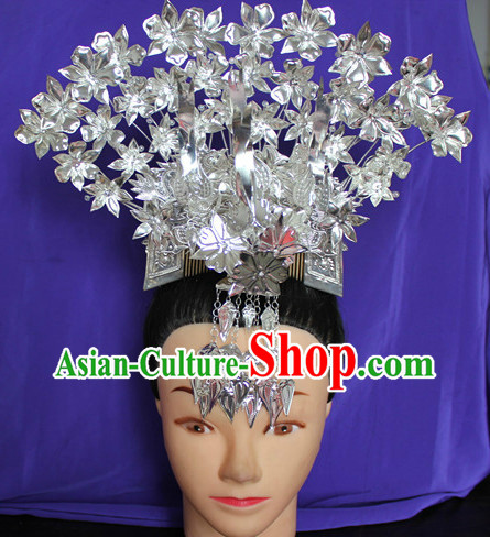 Traditional Miao Ethnic Silver Three Birds Comb Hat