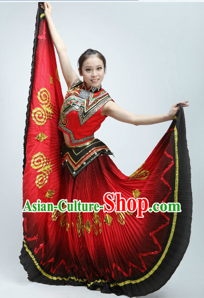 Red Yi Minority Dance Costumes and Headpiece for Women