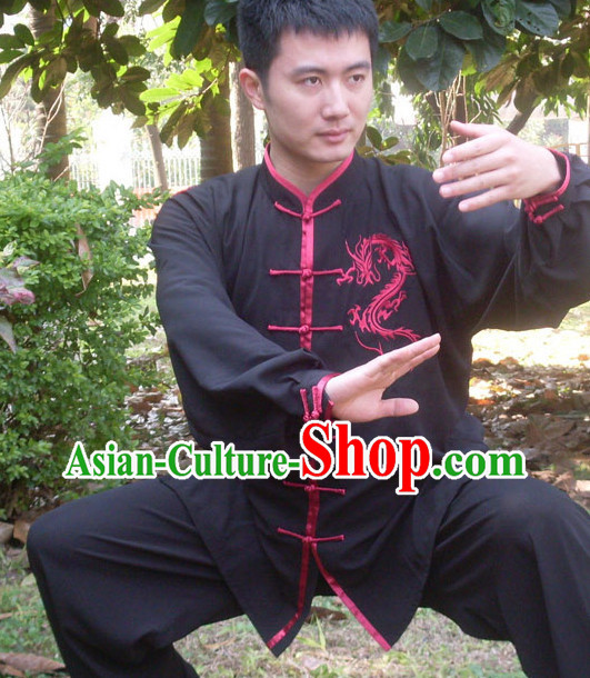 Kung Fu Practice White Blouse and Pants with Gold Dragon