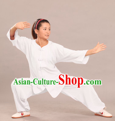 White Round Collar Tai Chi Summer Wear Suit