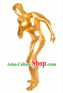 Golden Full Body Tight Dress Dance Costumes Lycra Spandex Bodysuit