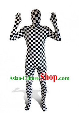 Black and White Full Body Tight Dress Dance Costume Lycra Spandex Bodysuit