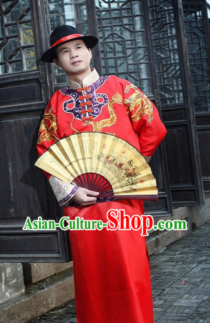 Happy Bridegroom Red Wedding Outfit and Hat