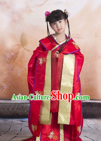 Long Tradil Tang Dynasty Princess Red Garment for Kids