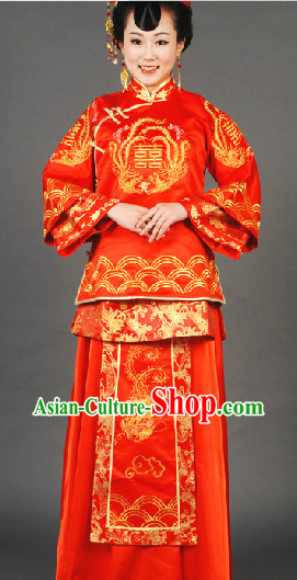 Stunning Handmade Red Xi Phoenix Wedding Garment