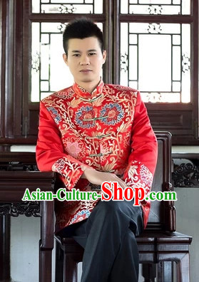 Traditional Chinese Red Dragon Bridegroom Blouse