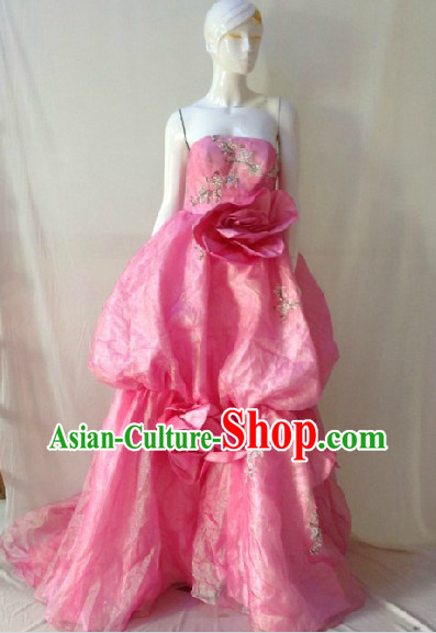 Pink Flower Evening Dress for Stage Performance