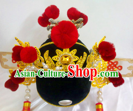 Lucky Wedding Bridegroom Fu Ma Hat with Balls