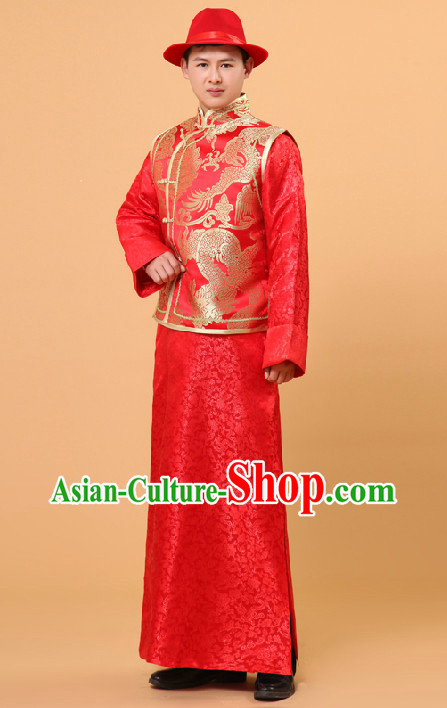 Traditional Chinese Wedding Ceremony Banquet Dresses and Hat for Bridegroom