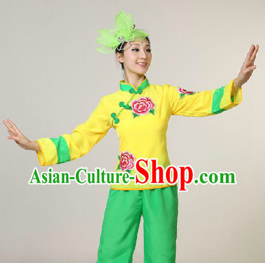 Chinese Folk Yangge Dancing Blouse and Trousers for Girls