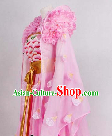 Ancient Chinese High Collar Pink Flower Empress Clothes Complete Set