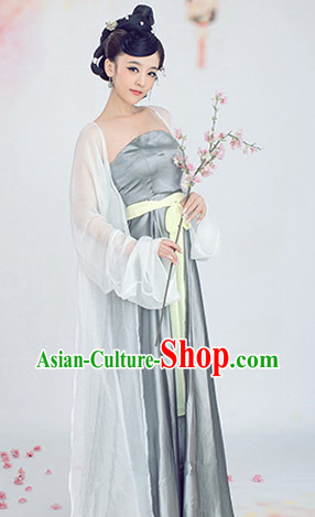 Summer Wear Tang Dynasty White and Silver Clothing for Women