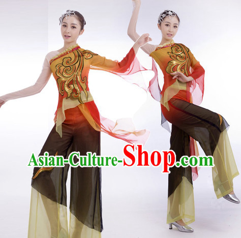 Traditional Chinese Stage Performance Classical Dancing Dresses and Hair Accessories