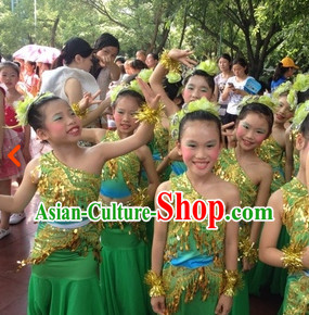 Traditional Chinese Peacock Dance Costumes and Headdress for Adults or Children