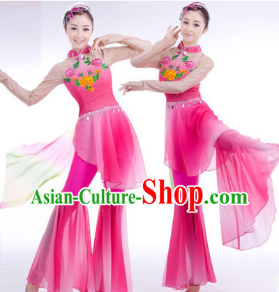 Traditional Chinese Wide Leggings Pink Dancing Garment and Hair Accessories