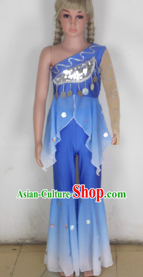 Blue Traditional Chinese Dancing Costumes for School Students