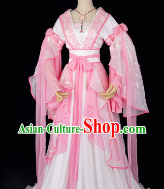 Ancient Chinese Pink Fairy Clothes and Necklace Complete Set