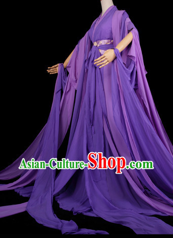 Traditional Chinese Pure Purple Hanfu Suit with Long Tail